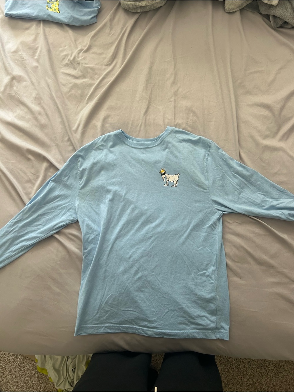 Light Blue Long-Sleeve Tee with Small Dog Chest Graphic